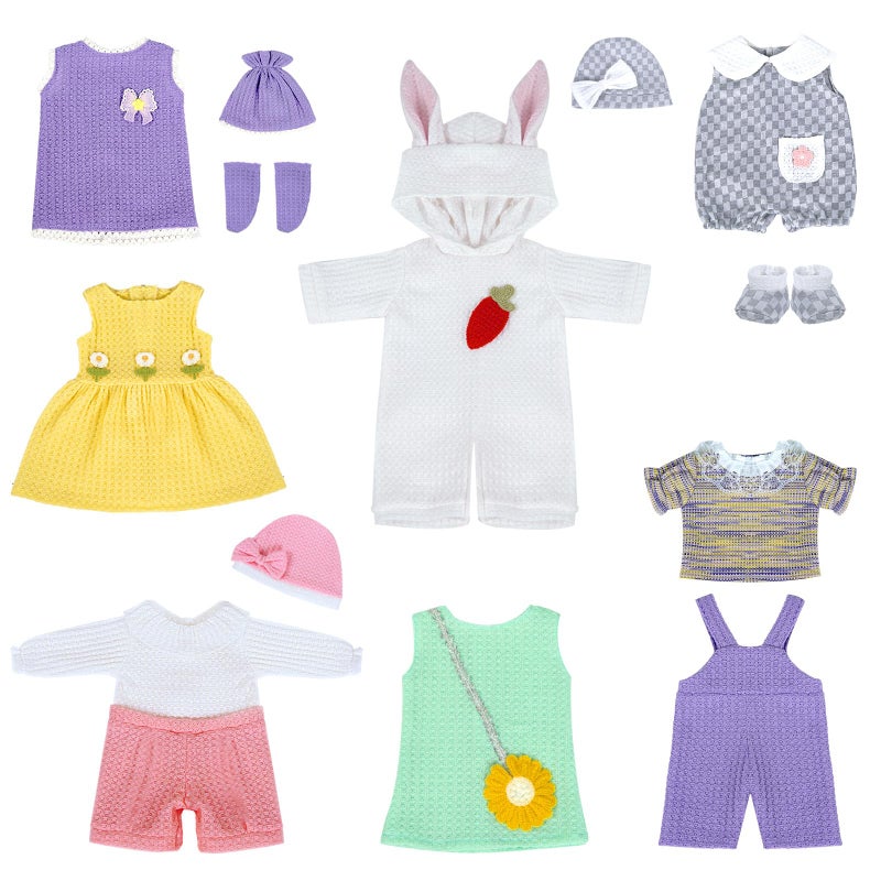 ARTST 7 Set Baby Doll Clothes1418 inch Reborn Doll Clothes Accessories Dress with Hats Socks Outfits Fits for 43cm New Born15 inch Bitty16 Inch Baby Dolls - Image 3