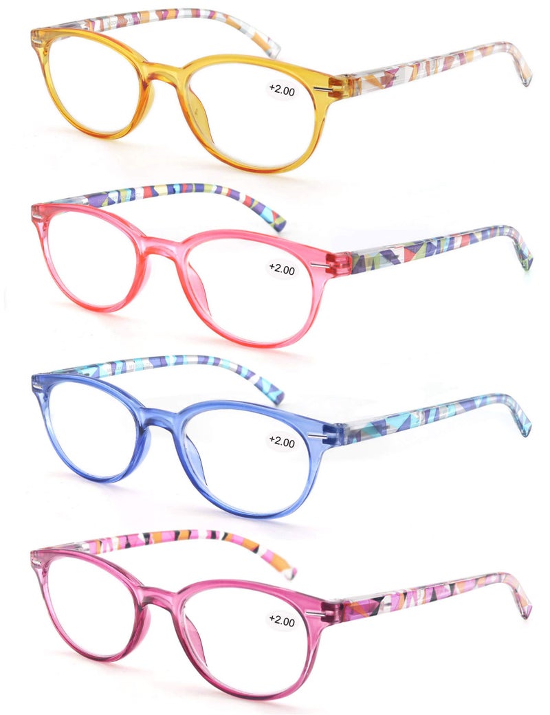 MODFANS Reading Glasses Women 4 Pack Fashion Ladies Readers 125 StrengthWomens for Reading Comfort Spring Hinge Arm EyeglassesLightweightest Round Frame Look Stylish to WearCome with Pouch