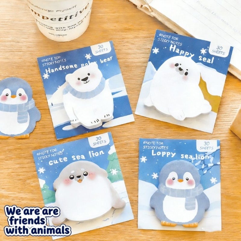 Sea Lion Penguin Sticky Notes Reusable Adhesive Memo Pads For Students Office 2pcs - Image 1