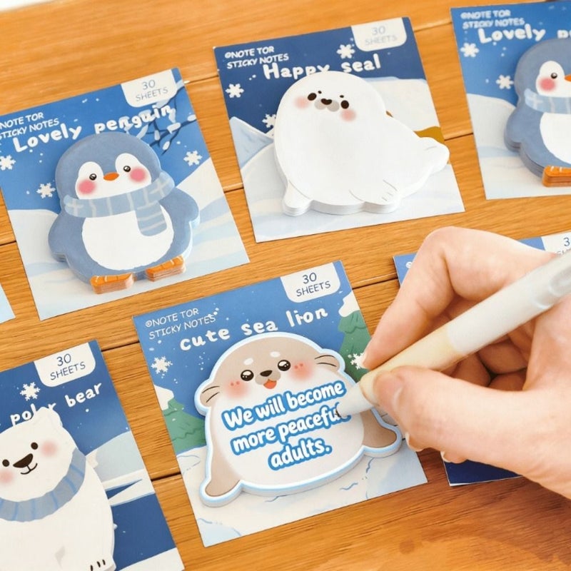 Sea Lion Penguin Sticky Notes Reusable Adhesive Memo Pads For Students Office 2pcs - Image 3