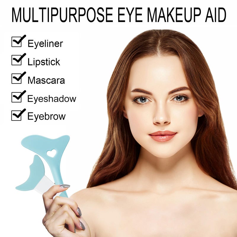 SUMEITANG Eyeliner Stencils 2Pcs Reusable Silicone Eyeliner Aid Mascara Shield Multifunctional Makeup Stencil for Beginners Eyeliner Eyelash Eyeshadow Lipstick Applicator Guide Tool Easy to Use-Blue - Image 2