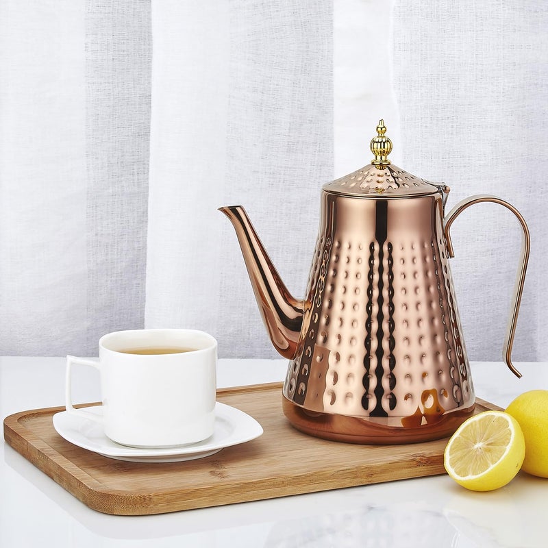 SANQIAHOME 1.8L(60oz) Stainless Steel Hammer Patterned Teapot With Removeable Infuser,Loose leaf cover,Copper - Image 4