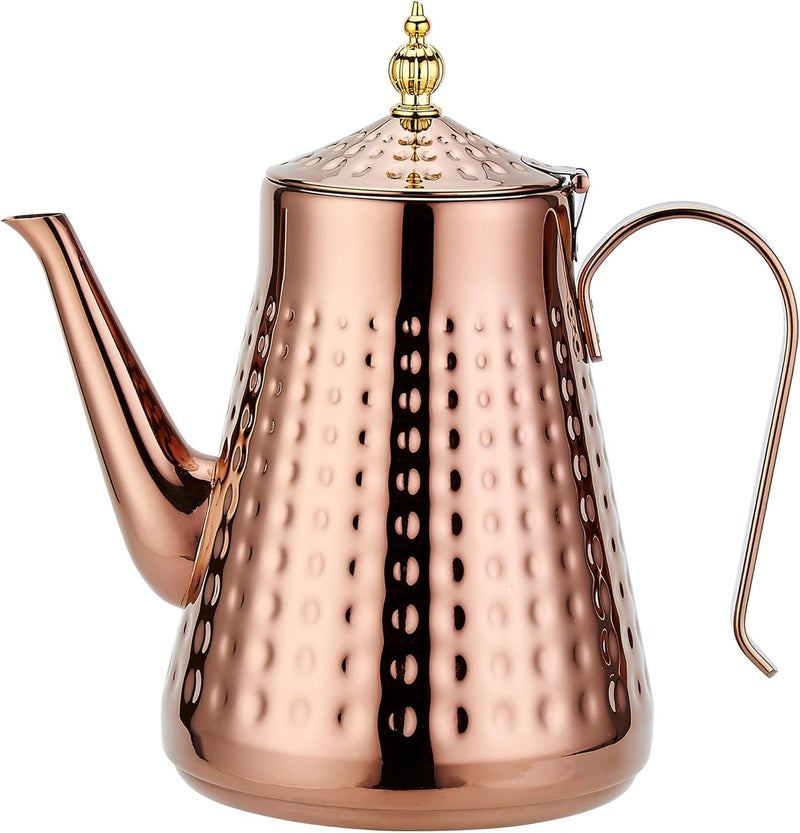 SANQIAHOME 1.8L(60oz) Stainless Steel Hammer Patterned Teapot With Removeable Infuser,Loose leaf cover,Copper - Image 1