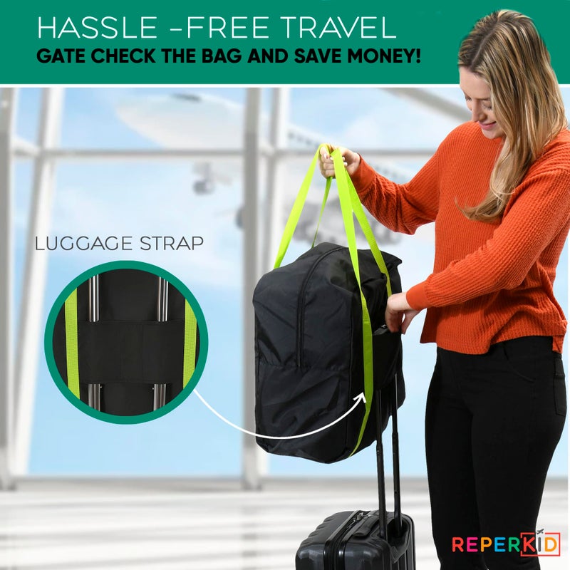 reperkid Premium Booster Seat Travel Bag for Airplane - Compatible with Gb Pockit - Durable, Waterproof, Hand Bag Design - Black/Black or Black/green - Image 4