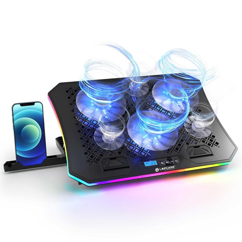 Lapcare وسادة تبريد Winner PRO RGB مع 6 مراوح لحامل اللابتوب، أسود - Image 1