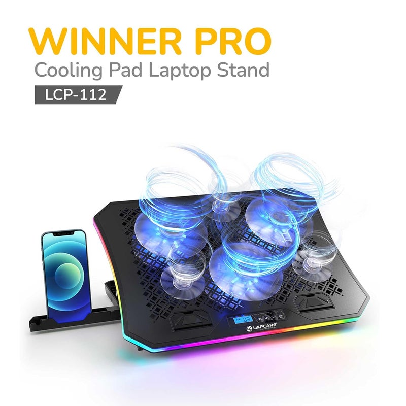 Lapcare وسادة تبريد Winner PRO RGB مع 6 مراوح لحامل اللابتوب، أسود - Image 2