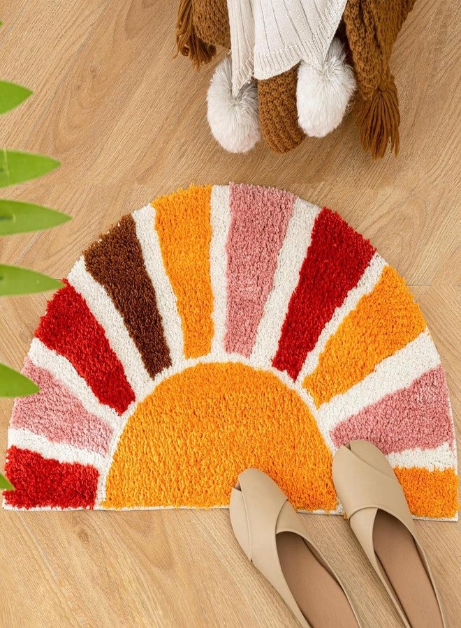 Could Spark Boho Sun Half Circle Rainbow Bath Mat Rug,Sun Bathroom Rug,Rainbow Door Mat,Bath Mat Half Circle Boho,Floor Mat Colorful for Home Bathroom Kitchen - Image 1