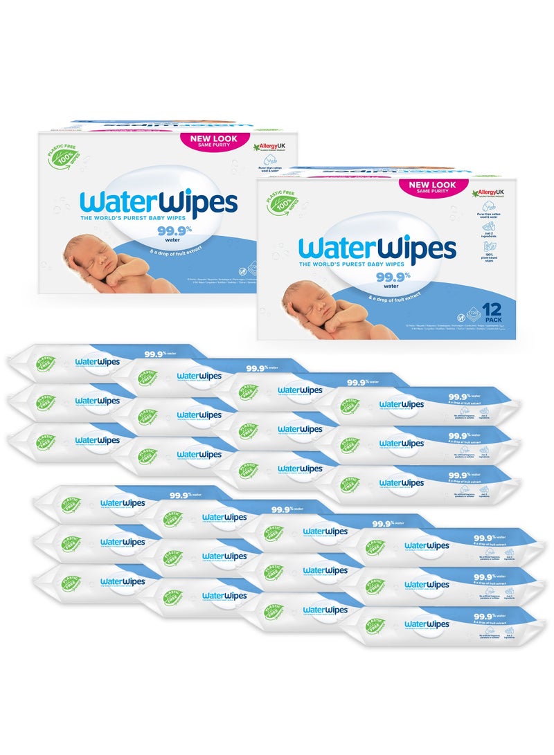 WaterWipes Original Plastic Free Baby Wipes, 99.9% Water Based Wet Wipes & Unscented for Sensitive Skin - Image 1
