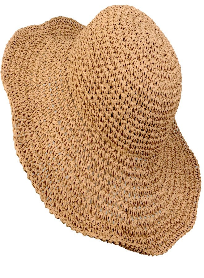 IZUS Crochet Straw-Paper Sun Hat for Women Floppy Beach Sun Hat Soft Large Lady Bucket Hat Foldable Travel Summer Medium Khaki - Image 1