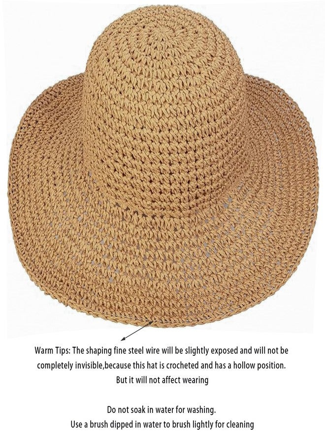 IZUS Crochet Straw-Paper Sun Hat for Women Floppy Beach Sun Hat Soft Large Lady Bucket Hat Foldable Travel Summer Medium Khaki - Image 5