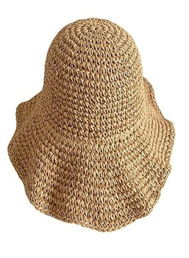 IZUS Crochet Straw-Paper Sun Hat for Women Floppy Beach Sun Hat Soft Large Lady Bucket Hat Foldable Travel Summer Medium Khaki - Image 2