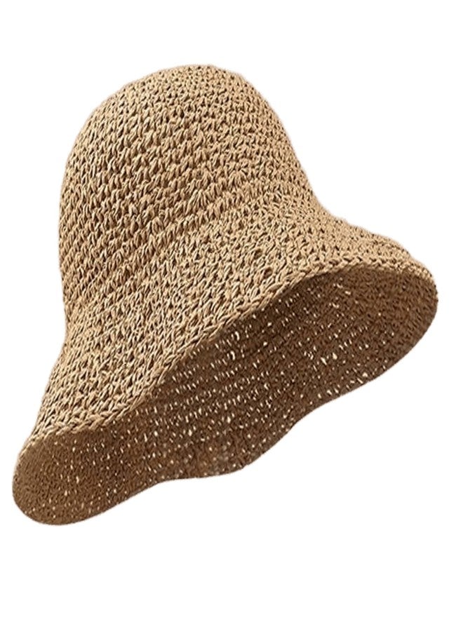 IZUS Crochet Straw-Paper Sun Hat for Women Floppy Beach Sun Hat Soft Large Lady Bucket Hat Foldable Travel Summer Medium Khaki - Image 3