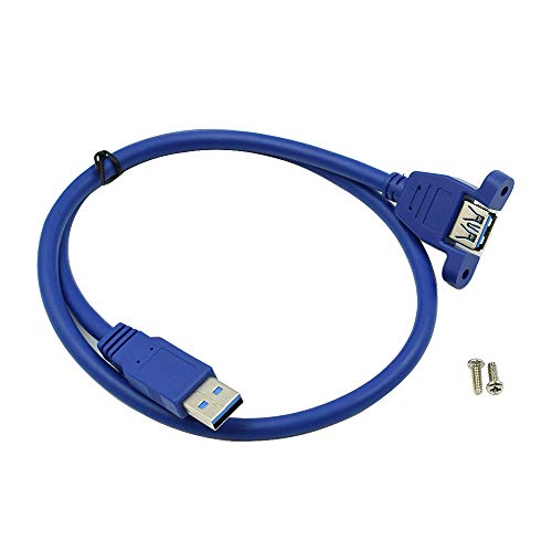 Hxchen 60cm/2ft Super Speed USB 3.0 Type A Male to Female Extension Cable with Panel Mount and Screws Blue - (1 Pc) - Image 1