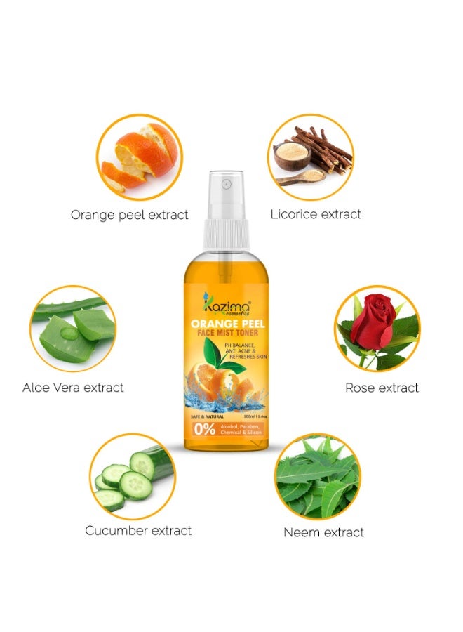 KAZIMA Orange Peel Face Mist Toner for Skin Whitening | Acne free | Refreshing Skin | Glowing Skin, 100 ml - Image 3