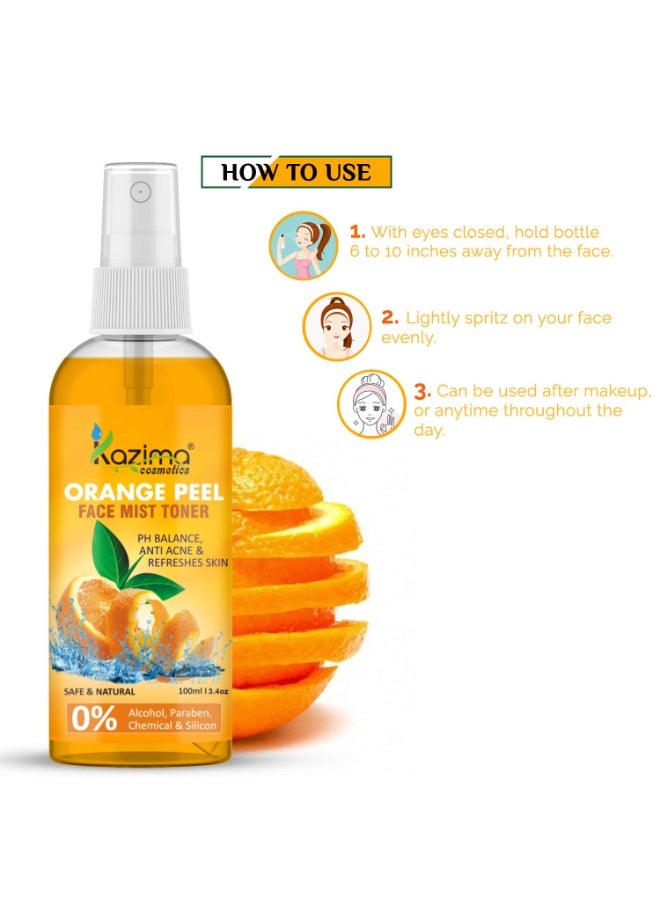 KAZIMA Orange Peel Face Mist Toner for Skin Whitening | Acne free | Refreshing Skin | Glowing Skin, 100 ml - Image 2