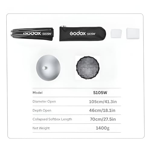 Godox جودوكس S105W ب/و 105سم/41.3بوصة مظلة سريعة التحرير مع صندوق ناعم مع شبكة | صندوق ناعم قابل للطي احترافي مع تثبيت بوين القياسي وناشرات للضوء للتصوير الفوتوغرافي واستوديو التصوير والبورتريه والبث المباشر - Image 4