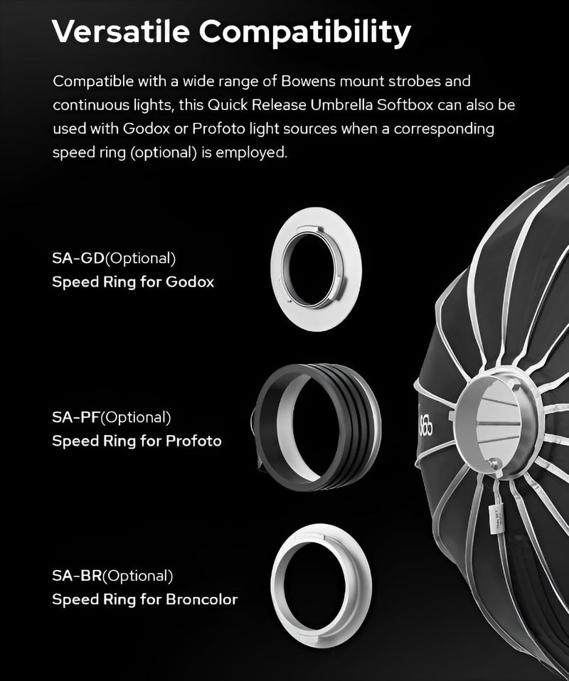Godox جودوكس S105W ب/و 105سم/41.3بوصة مظلة سريعة التحرير مع صندوق ناعم مع شبكة | صندوق ناعم قابل للطي احترافي مع تثبيت بوين القياسي وناشرات للضوء للتصوير الفوتوغرافي واستوديو التصوير والبورتريه والبث المباشر - Image 2