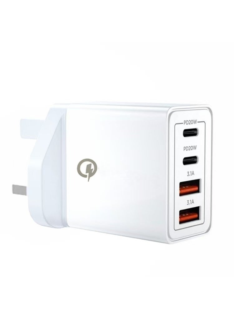 Mobile phone charger, 55W 4-Port 2xUSB A (3.1A) 2xUSB C (PD20W) Plug Charger Block, Available for iPhone and Android phones, Fast Charger for iPhone 16/15 and More Series, Supports Super Fast Charg