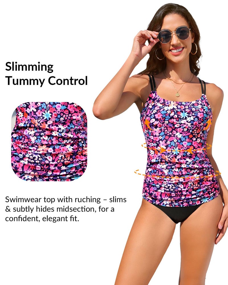 Daci Pink Flower Tankini Tops for Women 2026 - Tummy Control Swim Top Only Modest Bathing Suit Top Swimsuit Top No Bottom L - Image 4