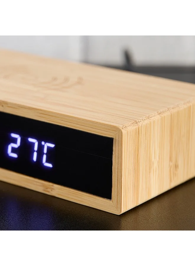 Home Box Saratoga Willa LED Bamboo Clock - 16x7.3x3.5 cm
