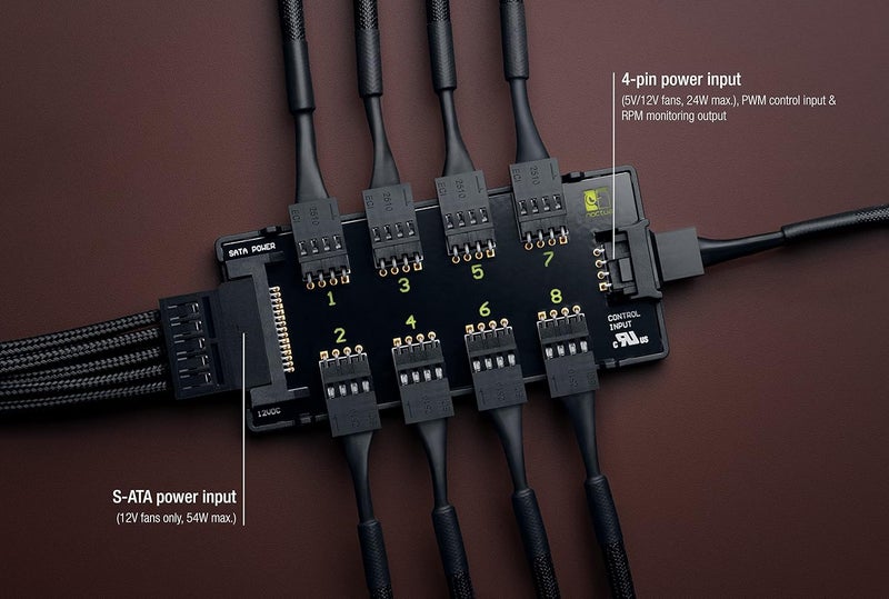 NOCTUA NA-FH1, 8 Channel Fan Hub for Connecting up to 8 12V or 5V Fans, Both 4-Pin and 3-Pin PWM (Black) - Image 4