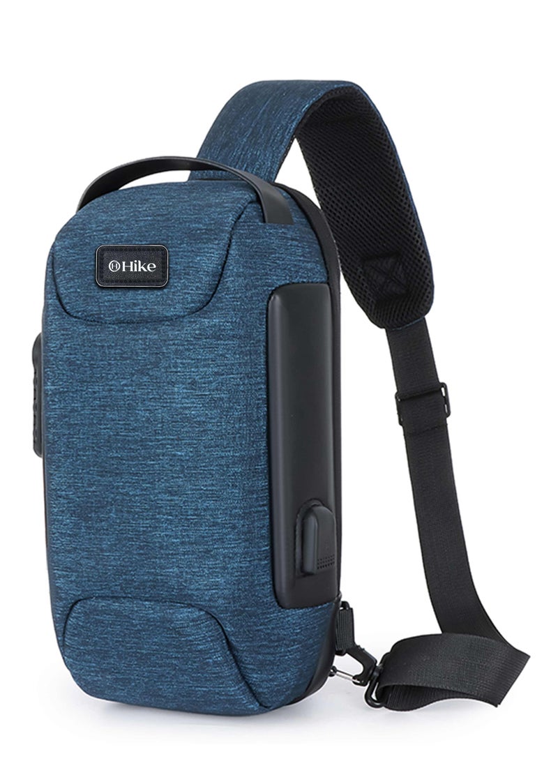 هايك Unisex Crossbody Bag Water Resistant Anti-Theft Shoulder Bag with Built in USB Port and 3-Digit Combination lock for Business Travel Outdoor Shopping, HKSBYG-Blue - Image 1