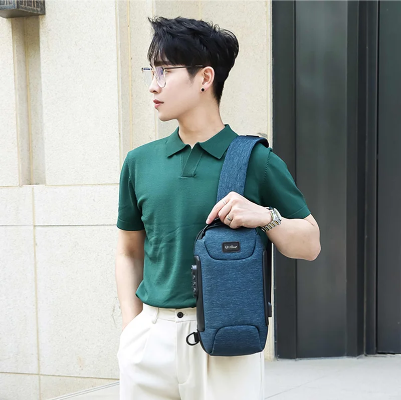 هايك Unisex Crossbody Bag Water Resistant Anti-Theft Shoulder Bag with Built in USB Port and 3-Digit Combination lock for Business Travel Outdoor Shopping, HKSBYG-Blue