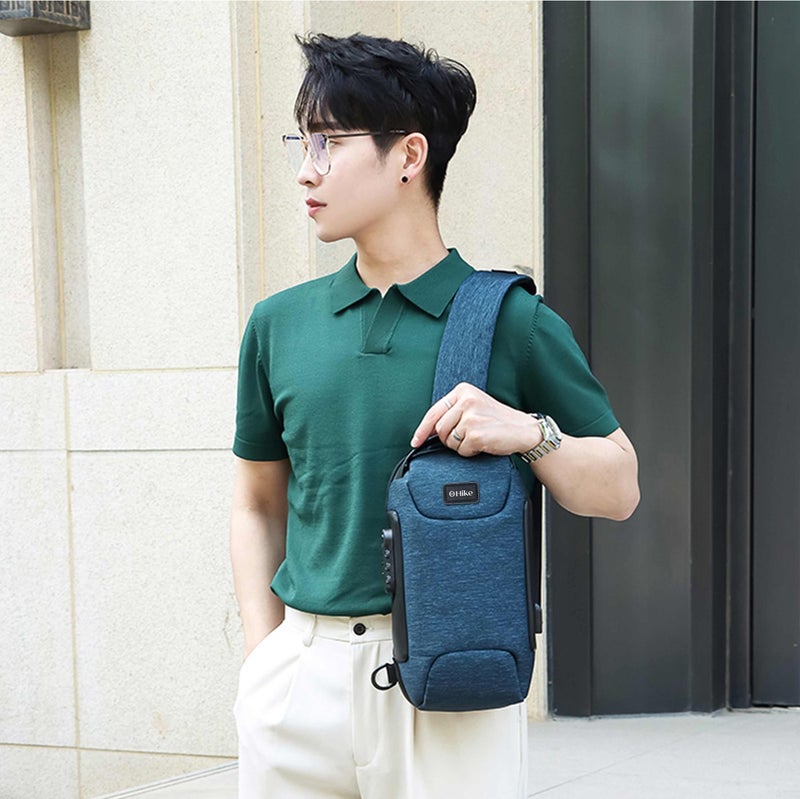 هايك Unisex Crossbody Bag Water Resistant Anti-Theft Shoulder Bag with Built in USB Port and 3-Digit Combination lock for Business Travel Outdoor Shopping, HKSBYG-Blue - Image 2