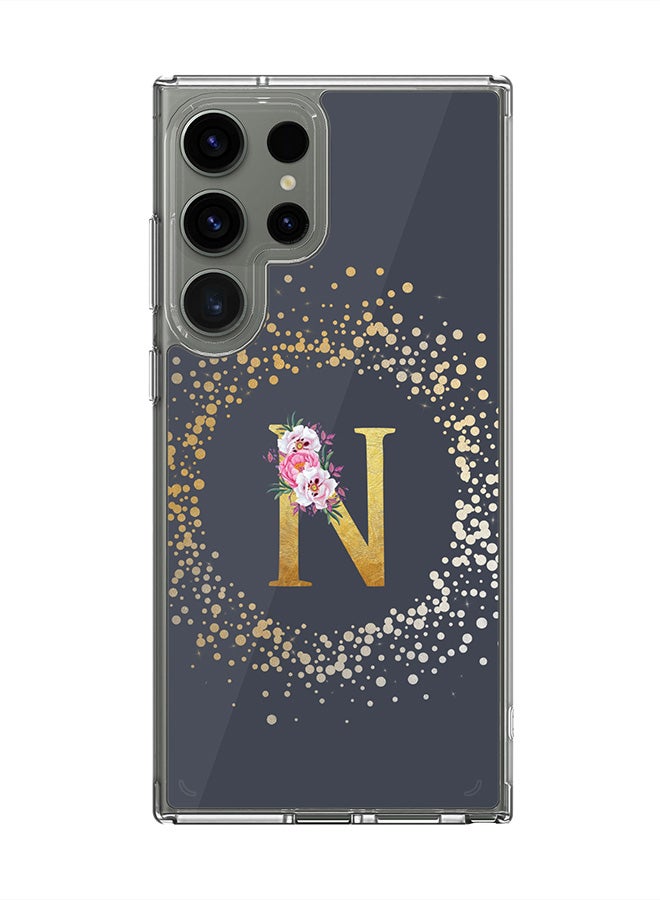 Stylizedd Classic Clear Case for Samsung Galaxy S25 Ultra , Hybrid Soft Transparent Cover Custom Monogram Initial Letter Floral Pattern Alphabet - N (Grey) - Image 1