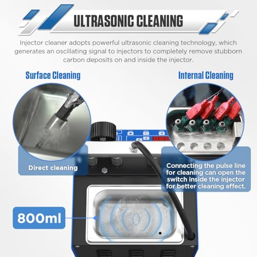 KAISAL Fuel Injector Cleaner Tester Kit Ultrasonic Injector Cleaner Machine 9 Test Modes Fuel Injector Tester Cleaner 4 Cylinder Fuel System Injection Cleaning Tool Kit for 5V & 12V Motorcycle Car Injectors - Image 4