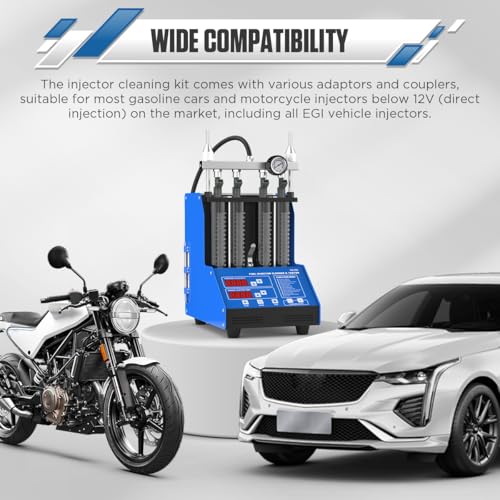 KAISAL Fuel Injector Cleaner Tester Kit Ultrasonic Injector Cleaner Machine 9 Test Modes Fuel Injector Tester Cleaner 4 Cylinder Fuel System Injection Cleaning Tool Kit for 5V & 12V Motorcycle Car Injectors - Image 3
