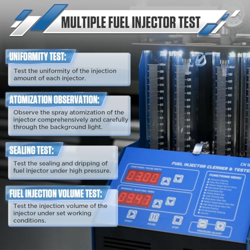 KAISAL Fuel Injector Cleaner Tester Kit Ultrasonic Injector Cleaner Machine 9 Test Modes Fuel Injector Tester Cleaner 4 Cylinder Fuel System Injection Cleaning Tool Kit for 5V & 12V Motorcycle Car Injectors - Image 5
