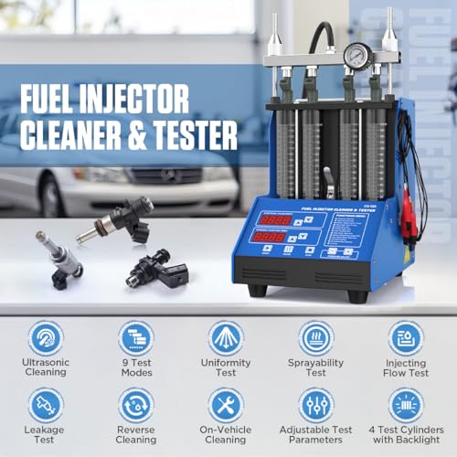 KAISAL Fuel Injector Cleaner Tester Kit Ultrasonic Injector Cleaner Machine 9 Test Modes Fuel Injector Tester Cleaner 4 Cylinder Fuel System Injection Cleaning Tool Kit for 5V & 12V Motorcycle Car Injectors - Image 2