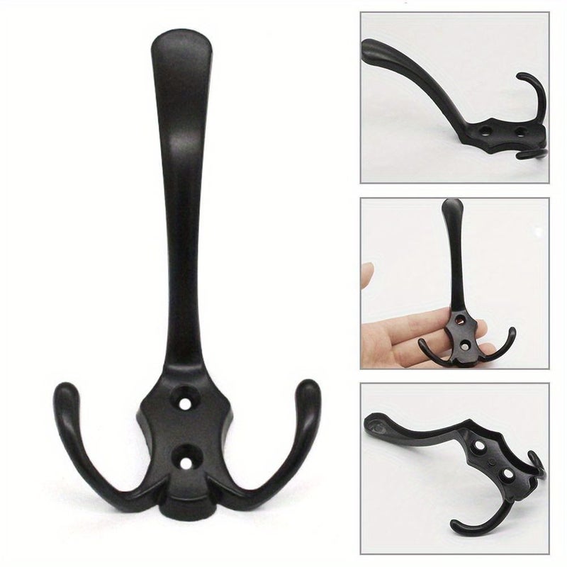 Black 3 Hooks Coat Rack Wall Mounted Hanger for Entryway Bedroom Clothes - Image 1