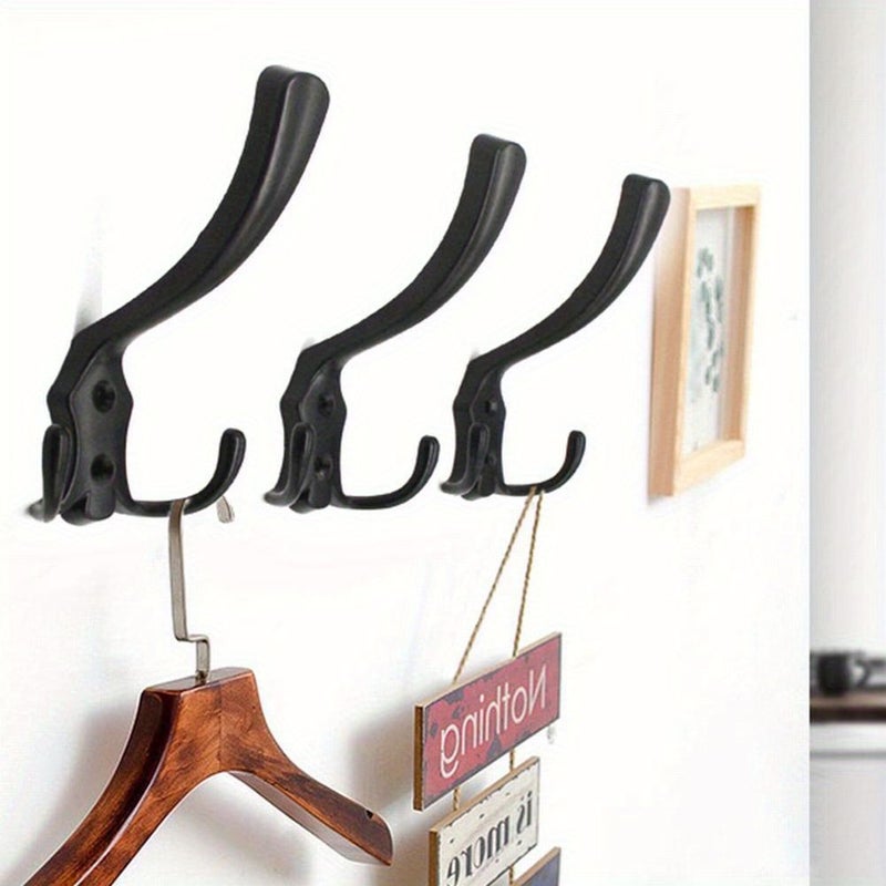 Black 3 Hooks Coat Rack Wall Mounted Hanger for Entryway Bedroom Clothes - Image 2