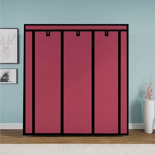 GTC® Collapsible Wardrobe Portable Foldable Closet for Clothes Almira, 2 Hanging Space, 8 Shelves and 2 Side Pocket Non-Woven Fabric 90 GSM (88230M-N (Maroon)) - Image 3