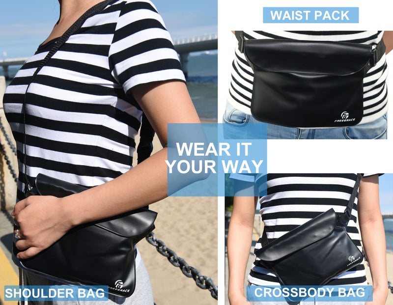 Freegrace Premium Waterproof Pouch Set with Waist/Shoulder Strap - Best Way to Keep Your Phone and Valuables Dry and Safe - Perfect for Boating Swimming Snorkeling Kayaking Beach Water Parks (Black + Case) - Image 3