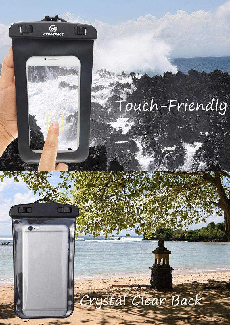 Freegrace Premium Waterproof Pouch Set with Waist/Shoulder Strap - Best Way to Keep Your Phone and Valuables Dry and Safe - Perfect for Boating Swimming Snorkeling Kayaking Beach Water Parks (Black + Case) - Image 2