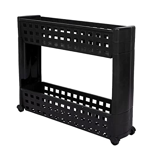 VISHVA 2 Layer Black New Slim Multipurpose Kitchen Storage Slim Rack with Wheels for Home, Office, Bedroom and Bathroom Plastic Stand (2 Layer, Black) - Image 4
