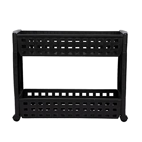 VISHVA 2 Layer Black New Slim Multipurpose Kitchen Storage Slim Rack with Wheels for Home, Office, Bedroom and Bathroom Plastic Stand (2 Layer, Black) - Image 1
