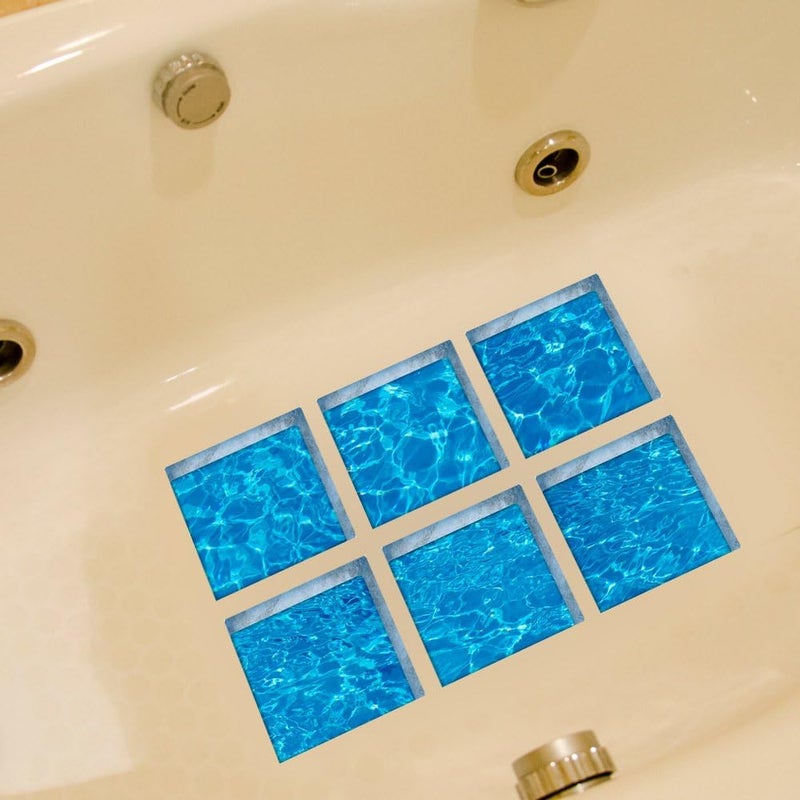 ChezMax 3D Stereoscopic Waves DIY Anti Slip Safety Shower Bath Tub Decal Stickers Bathtub Appliques 6 Pcs 5.9" X 5.9" - Image 5