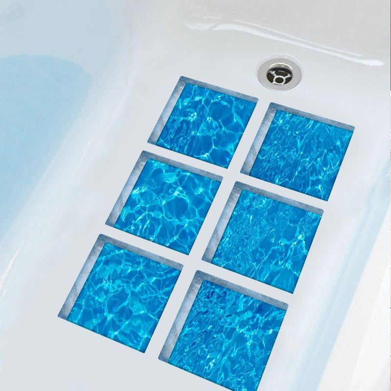ChezMax 3D Stereoscopic Waves DIY Anti Slip Safety Shower Bath Tub Decal Stickers Bathtub Appliques 6 Pcs 5.9" X 5.9" - Image 1