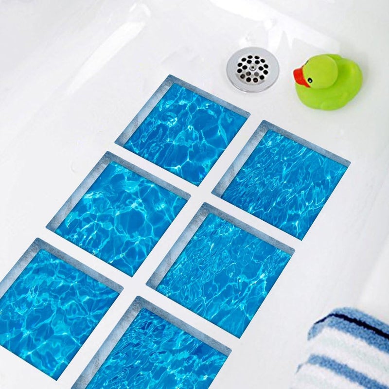 ChezMax 3D Stereoscopic Waves DIY Anti Slip Safety Shower Bath Tub Decal Stickers Bathtub Appliques 6 Pcs 5.9" X 5.9" - Image 2