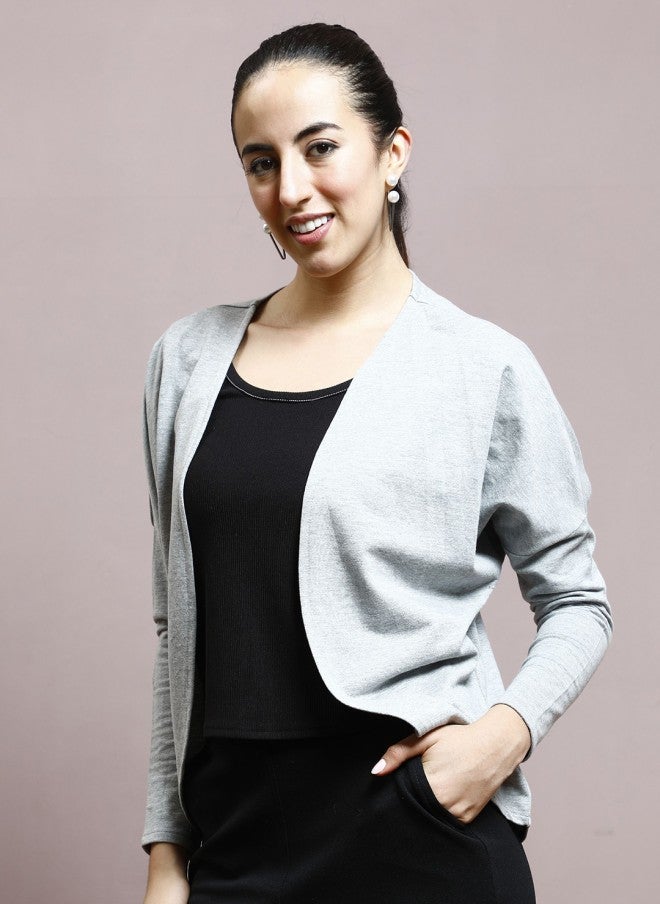 Athena Grey Cotton Open Front Shrug for Women - Image 3