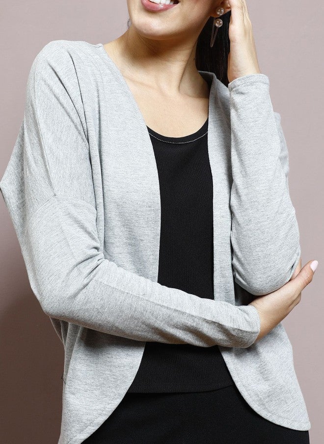 Athena Grey Cotton Open Front Shrug for Women - Image 2