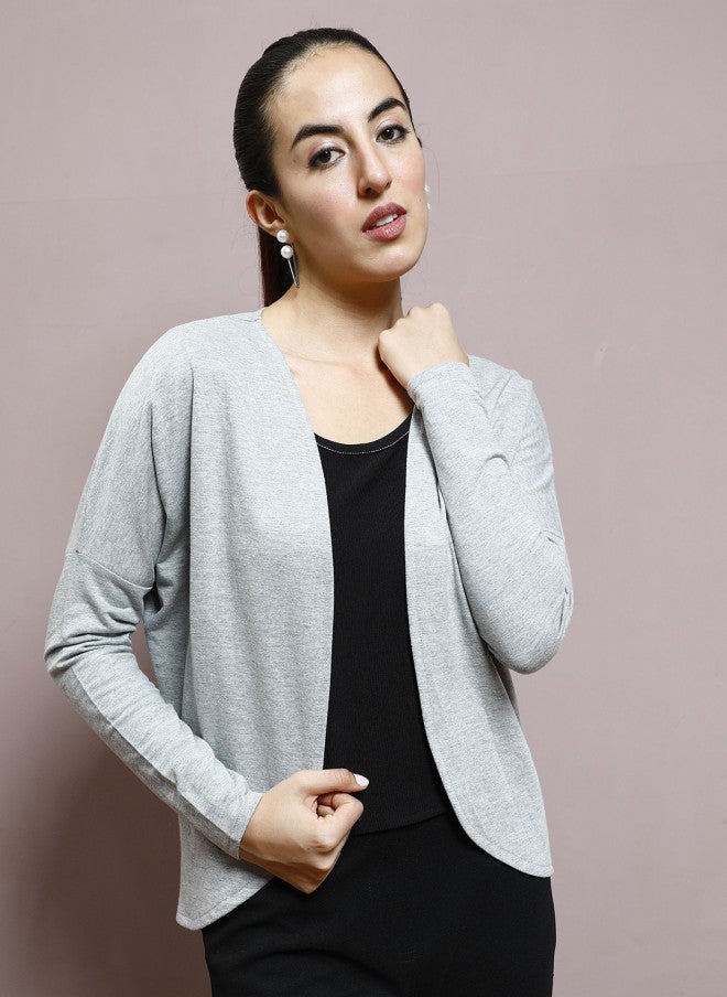 Athena Grey Cotton Open Front Shrug for Women - Image 1