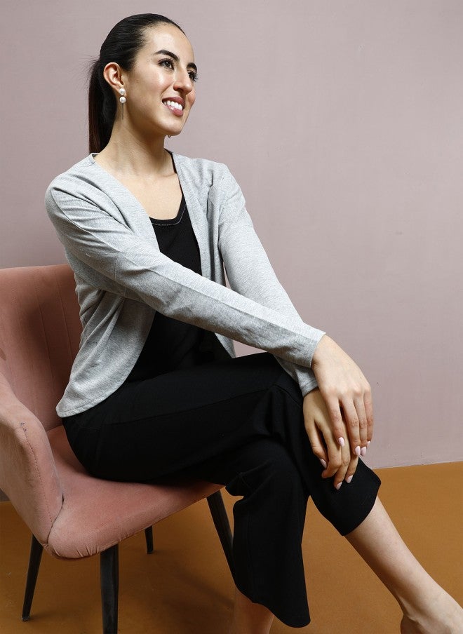Athena Grey Cotton Open Front Shrug for Women - Image 5