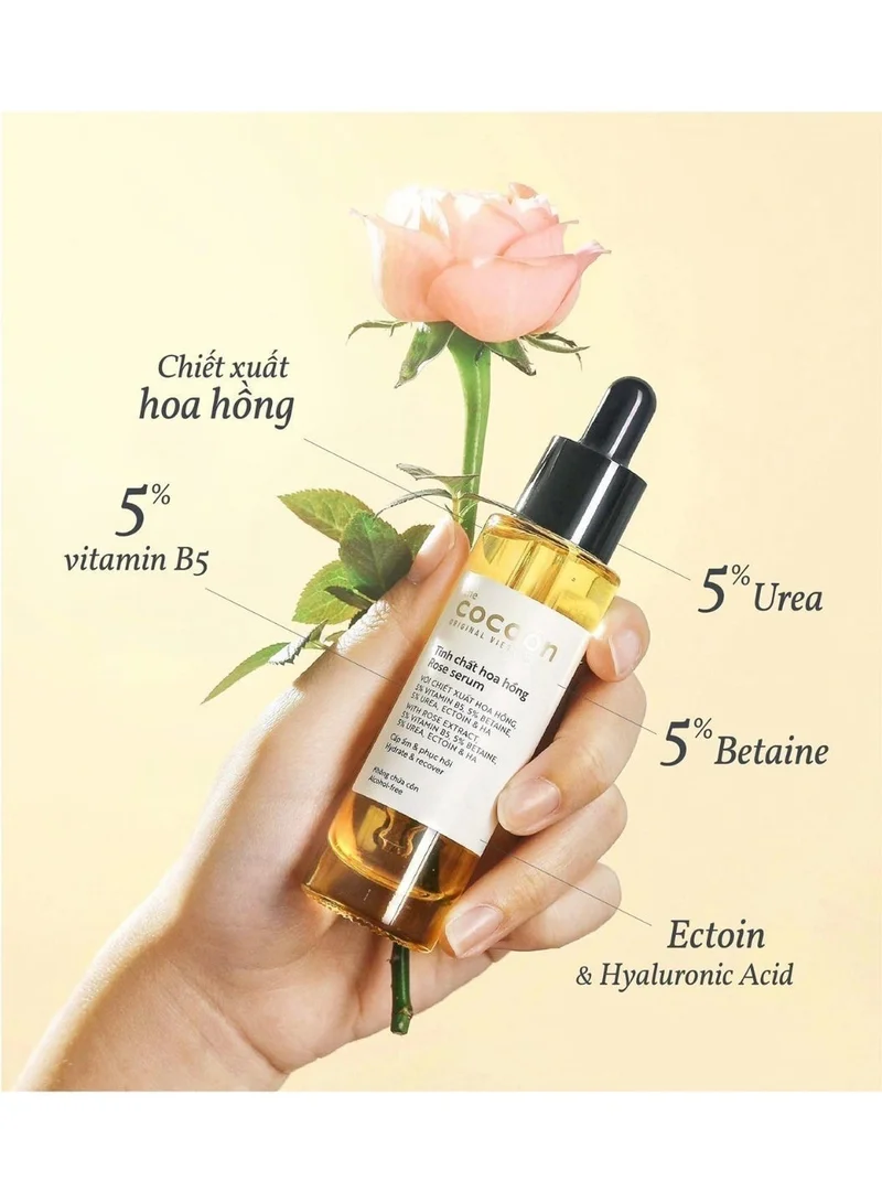 The Cocoon Original Vietnam  The Cocoon Original Vietnam Rose Serum, Hydrating Face Serum with 5% Vitamin B5, 5% Betaine & Hyaluronic Acid, Alcohol-Free Skin Recovery Treatment, Intensive Moisture for Dry Sensitive Skin  | Best Price UAE