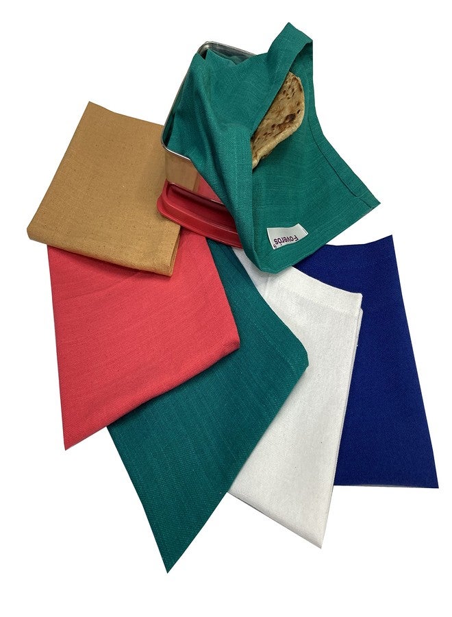 FOVERÓS Set of 6 Pure Cotton Kids Tiffin Napkin for School roti Clothes wrap Roti Chapati Cover Roti Rakhne ka Kapda Size : 35 x 35 cms (Multicolour, 35 X 35 Cms) - Image 1