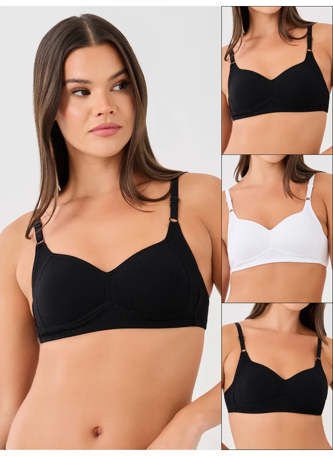 ستايلي Styli Pack of 3 - Cotton Comfort Rib Non Wired Padded T-shirt Bra
